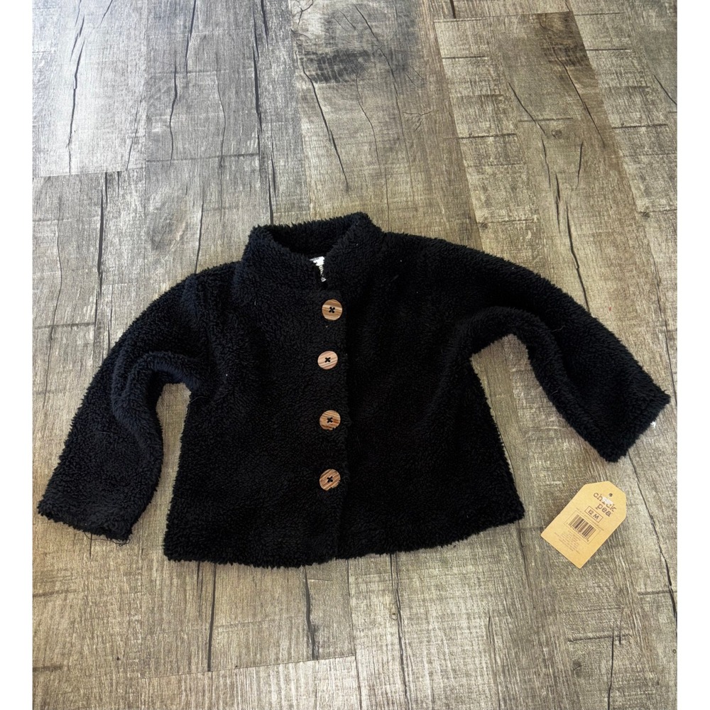 Chick Pea Baby Sherpa Fleece Jacket Black Button Front Mock Neck 12M NWT